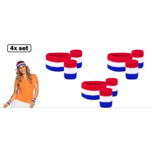 4x Set Zweet bandjes set Nederland 3 delig - zweetbandje Holland festival sport fitness voetbal national themafeest party