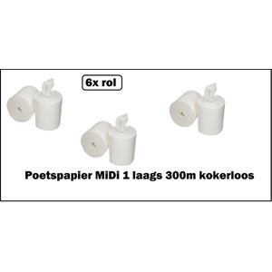 6x Poetspapier 1 laags 300m met koker cellulose MiDi -