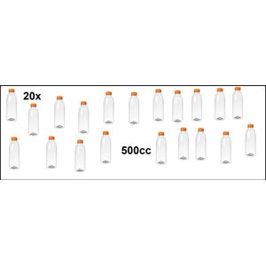 20x Flesje helder 500cc met oranje dop - drink fles vruchten sap limonade drank