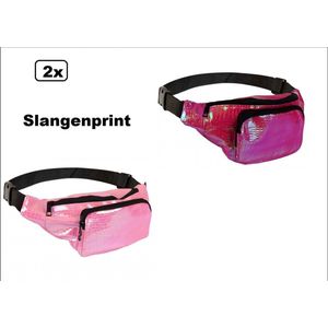 2x Heuptasje slangeleer print roze en fuchsia - slangenprint stof/nepleder - verstelbaar - Thema feest optocht party festival evenement fun