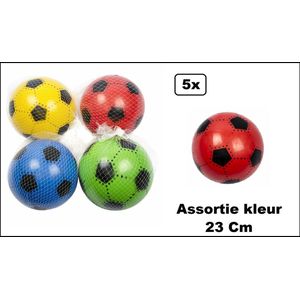 5x Speel bal voetbal 23cm assortie kleur - incl. ballenpomp - Strand buiten voetballen straatvoetbal