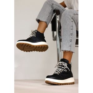 Shabbies Amsterdam Women SHS1329 Midtop Sneaker Leather Combi Black-Schoenmaat 42