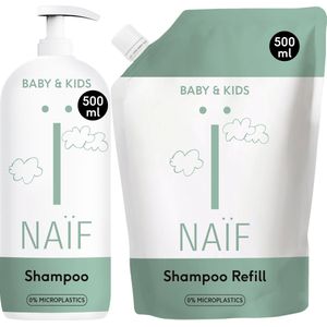 Naïf - Verzorgende Shampoo - Pompfles en Navulverpakking - 2x 500ml - Baby's en Kinderen - met Natuurlijke Ingrediënten