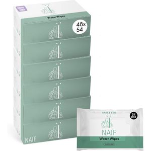 Naïf - XXL Plasticvrije Water Billendoekjes - 2.592 doekjes (48 stuks x 54 doekjes)