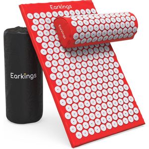 Spijkermat Acupressuur Mat - Shakti Mat met Massagebal en Draagtas - Massagemat 68x42x2 cm Earkings - Rood