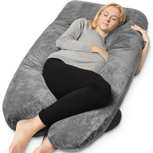 Earkings Zwangerschapskussen Zijslaapkussen 140x80cm U-vorm met Afneembare hoes - Body Pillow donkergrijs