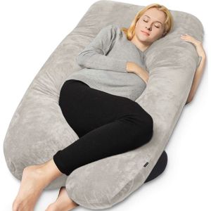 Earkings Zwangerschapskussen Zijslaapkussen 140x80cm U-vorm met Afneembare hoes - Body Pillow lichtgrijs