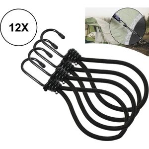 PD® - Snelbinders - Snelbinders met Haak - Spanelastiek - 12 stuks - Spanelastiek met Haak - Spanrubbers - Tentspanner - Spinhaak - Elastiek met Haak