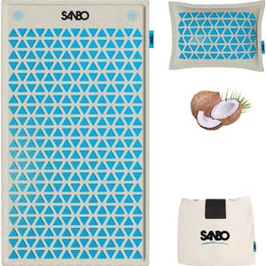 Sanbo Acupressuur Mat met Kussen - Hoge Kwaliteit - 78x42 cm - Beige/Blauw - Spijkermat - Shakti mat