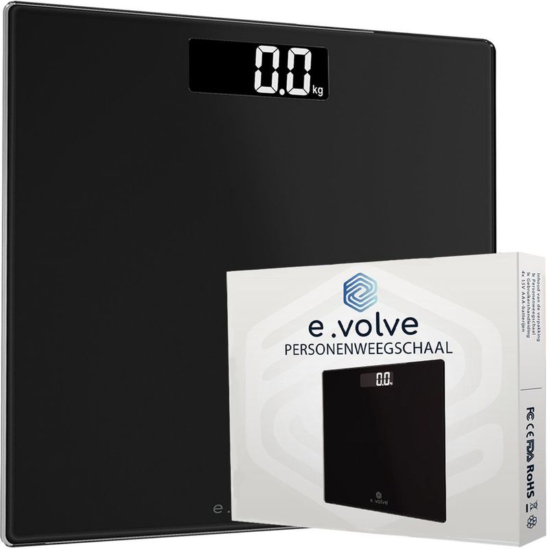 e.volve - Personenweegschaal - Zwart - Digitale Weegschaal - Inclusief Batterijen