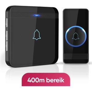 AVANTEK Draadloze deurbel met 1 ontvanger - Zwart - Bereik 400 meter - Waterdicht - Ontvangers zonder batterijen - 52 melodieën