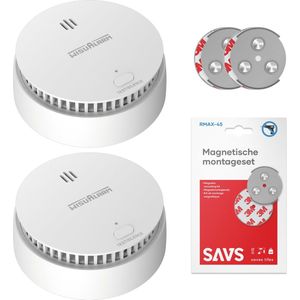 WisuAlarm SA20-A Rookmelder met magneet montage - 2 Rookmelders - 10 jaar batterij - Kan in de buurt van keuken en badkamer - Voldoet aan Europese norm - Brandalarm zonder boren