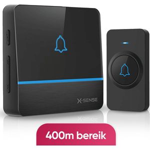 X-Sense Draadloze deurbel met 1 ontvanger - Zwart - Bereik 400 meter - Waterdicht - Ontvangers zonder batterijen - 52 melodieën