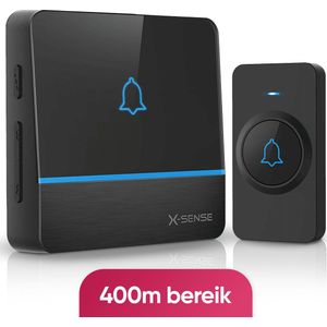 X-Sense Draadloze deurbel met 1 ontvanger - Zwart - Bereik 400 meter - Waterdicht - Zonder batterijen - 52 melodieën