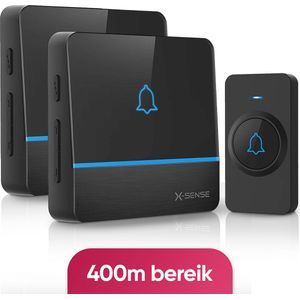 X-Sense - Draadloze Deurbel - Zwart - Met 2 Ontvangers - Bereik 400 Meter - Waterdicht - 52 Melodieën