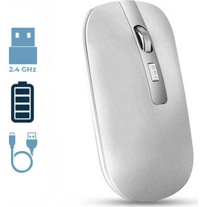 78Goods M30 Draadloze computer muis Zilver - Wireless mouse - Oplaadbare batterij - Instelbare DPI - Draadloze ontvanger - Ambidextrous design - Stille klik