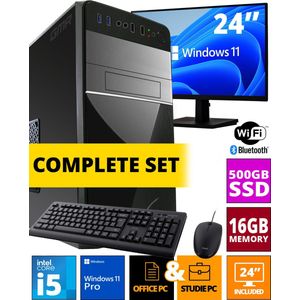Intel Compleet PC SET | Intel Core i5 | 16 GB RAM | 500 GB SSD | Windows 11 Pro | Inclusief 24"" Monitor, Muis & Toetsenbord