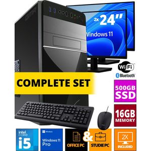 Intel Compleet PC SET | Intel Core i5 | 16 GB RAM | 500 GB SSD | Windows 11 Pro | Inclusief 2 x 24"" Monitor, Muis & Toetsenbord