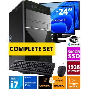 Intel Compleet PC SET | Intel Core i7 | 16 GB RAM | 500 GB SSD | Windows 11 Pro | Inclusief 2 x 24"" Monitor, Muis & Toetsenbord