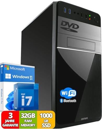 GMR - Intel i7 - Business Office Multimedia-computer - 32 GB RAM - 1000 GB SSD - Windows 11 Professional 64 bit
