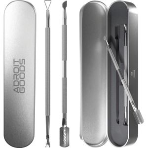 AdroitGoods Nagelriem Bokkenpoot Set - 2 Delig - Silver - Met Opbergdoos - Cuticle Pusher - Nagelriem Duwer - RVS