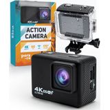 Pora&Co - Action camera - 4K - 16MP - 60FPS / 30M Waterdicht / WiFi - Inclusief Accessoires - Actiecamera - Onderwatercamera