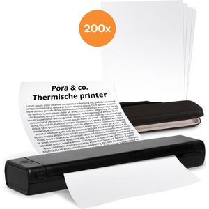 Pora&Co - Draagbare Printer A4 - Zwart - Incl. 200 Vellen - Thermische Printer