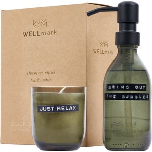 Wellmark - Discover Giftset - Handzeep en Geurkaars - Dark Amber - Smokey Zwart Glas