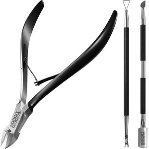 AdroitGoods 3 delige Nagelriem Knipper set - Zwart - Cuticle Pusher Duwer Verwijderaar Trimmer Mesje - bokkenpootje nagels