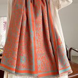 Dames sjaal | wol | warme winter sjaal | met print | oranje | 190 x 80cm