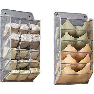 BH en Ondergoed Organizer - 2 stuks - 20 Opbergvakken - BH Verdeler voor in Kast - Hangende Ondergoed Verdeler - Grijs