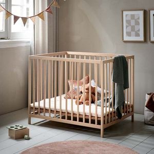 Babybox Hout 95x75 cm - In hoogte verstelbare playpen met gevoerde bodem - Vier wielen met remmen voor eenvoudige verplaatsing - Perfect voor elke ontwikkelingsfase van uw kind - Naturel - Nois Collectie