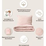 Petite Amélie - Mousseline Dekbedovertrek - Roze - 120x150 cm - Met Kussensloop 50x60 cm - Duurzaam 100% GOTS Katoen