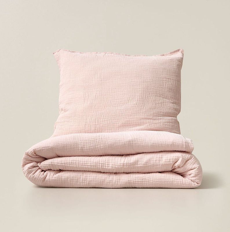 Petite Amélie - Mousseline Dekbedovertrek - Roze - 120x150 cm - Met Kussensloop 50x60 cm - Duurzaam 100% GOTS Katoen