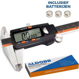 ALDORR Tools - Professionele Digitale Schuifmaat - RVS - 150 mm - Inclusief Opbergcase & 2 reservebatterijen