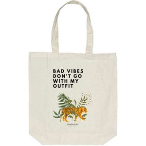 Lundholm tote bag katoen cotton - Scandinavisch design - katoenen shopper tas naturel ecru bad vibes don't go with my outfit quote - 100% cotton katoenen tas - zeer sterk | Lundholm Nora collectie