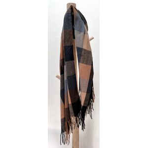 Lundholm Sjaal heren xl geblokt - hoogwaardige kwaliteit met wol - sjaal bruin zwart blauw geruit - mannen cadeautjes tip | Scandinavisch design - Sylt serie