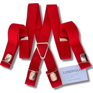 Lundholm Bretels heren volwassenen rood 4 clips - extra stevig hoge kwaliteit en verstelbaar - Scandinavisch design - mannen cadeautjes tip | Lundholm Bastad serie