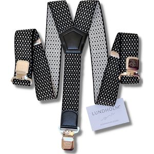 Lundholm Bretels heren volwassenen zwart wit patroon 3 clips - extra stevig hoge kwaliteit - Scandinavisch design - mannen cadeautjes tip | Lundholm Bastad serie