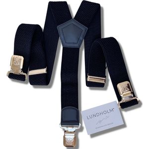 Lundholm Bretels heren volwassenen donkerblauw 3 clips - extra stevig hoge kwaliteit - Scandinavisch design - mannen cadeautjes tip | Lundholm Bastad serie