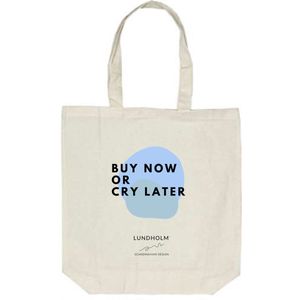 Lundholm tote bag katoen cotton - katoenen tas met quote shopper ecru tekst ''buy now or cry later'' - 100% cotton - zeer sterk | Lundholm Nora collectie