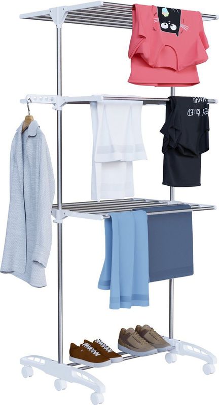 Avalo Droogrek - Droogtoren Met Wieltjes - 4 Niveaus - Inklapbaar - Wit