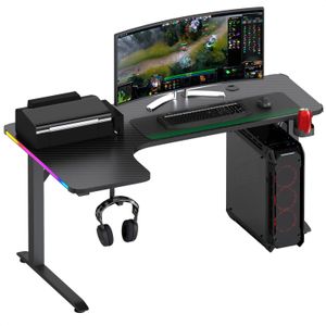 Avalo Gaming Bureau - 160x100x75 CM - L Vormig Hoekbureau - Game Desk Met LED Verlichting - Tafel - Zwart