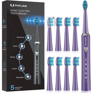 Elektrische tandenborstel ��– - Automatische Timer - Waterdicht – 5 standen – Whitening – 60 dagen zonder opladen - Inclusief 8 opzetborstels - Paars