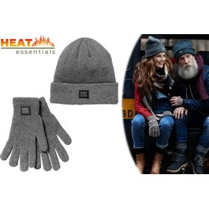 Heat Essentials - Thermo Winter Set - Muts Heren en Handschoenen Heren - Handschoenen Winter - Grijs - L/XL
