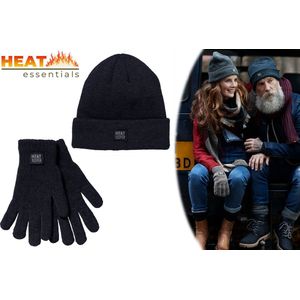 Heat Essentials - Thermo Winter Set - Muts Dames en Handschoenen Dames - Handschoenen Winter - Navy - S/M