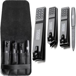 AdroitGoods 4 Delige Luxe Nagelknipper Set - Met Vijl & Lederen Hoes - Pedicure - Manicure Set