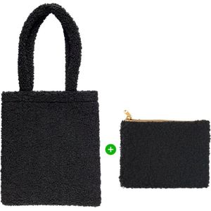Teddy tas met opberger zwart - Shopper handtas - Bag dames