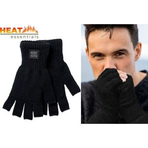 Heat Essentials - Vingerloze Handschoenen - Unisex - Zwart - L/XL - Thermo Handschoenen Zonder Vingers - Handschoenen Dames - Handschoenen Heren - Handschoenen Winter