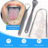 Tongschraper Set - RVS - 3 Varianten - Compact en Reisvriendelijk